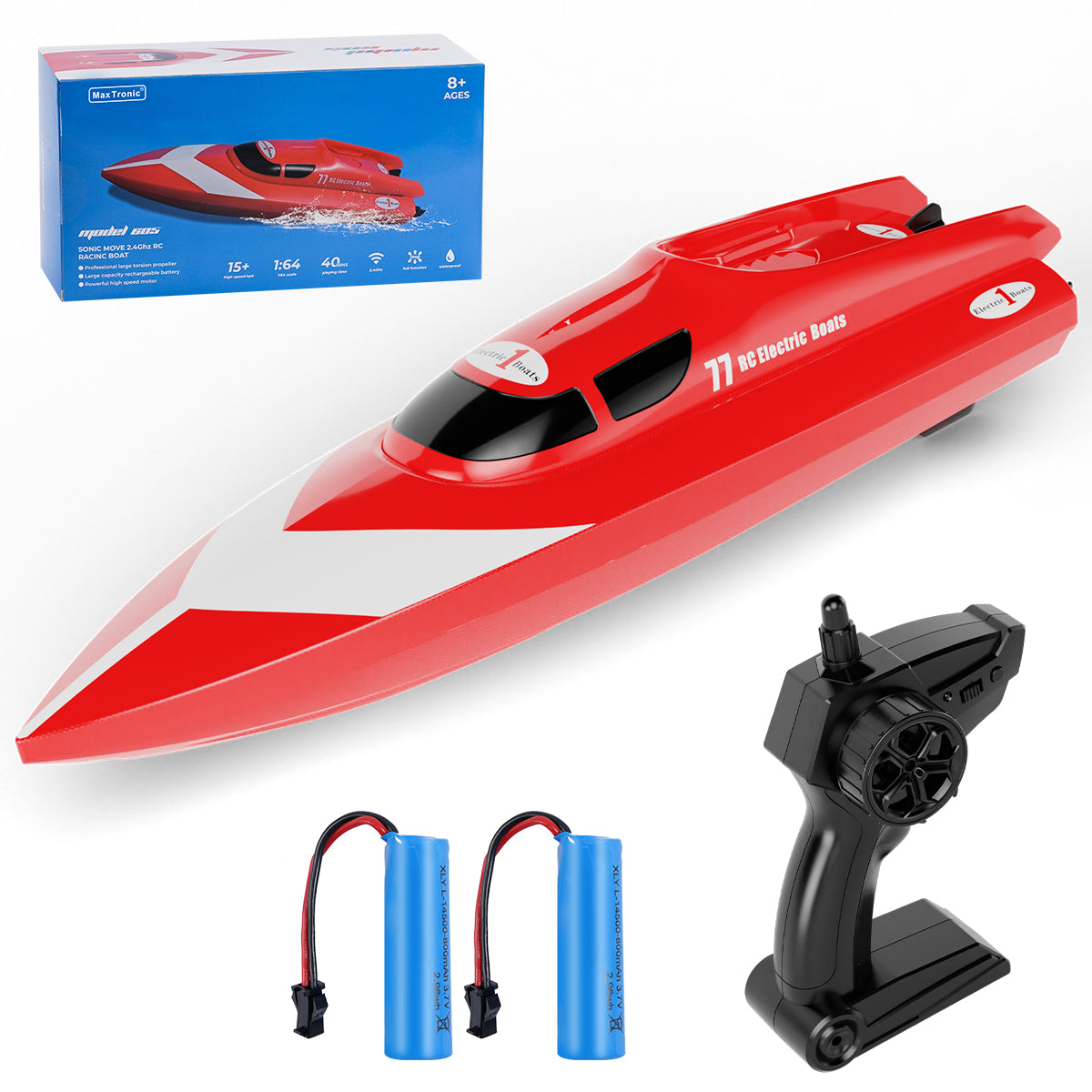 RC Boat Remote Control Boat for Pools and Lakes, 2.4Ghz 12km/h Electric Rc Racing Boat for Kids with 2 Rechargeable Batteries & Low Battery Alarm for Boys Girls Birthday Toy