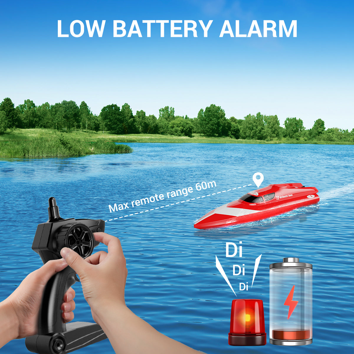 RC Boat Remote Control Boat for Pools and Lakes, 2.4Ghz 12km/h Electric Rc Racing Boat for Kids with 2 Rechargeable Batteries & Low Battery Alarm for Boys Girls Birthday Toy