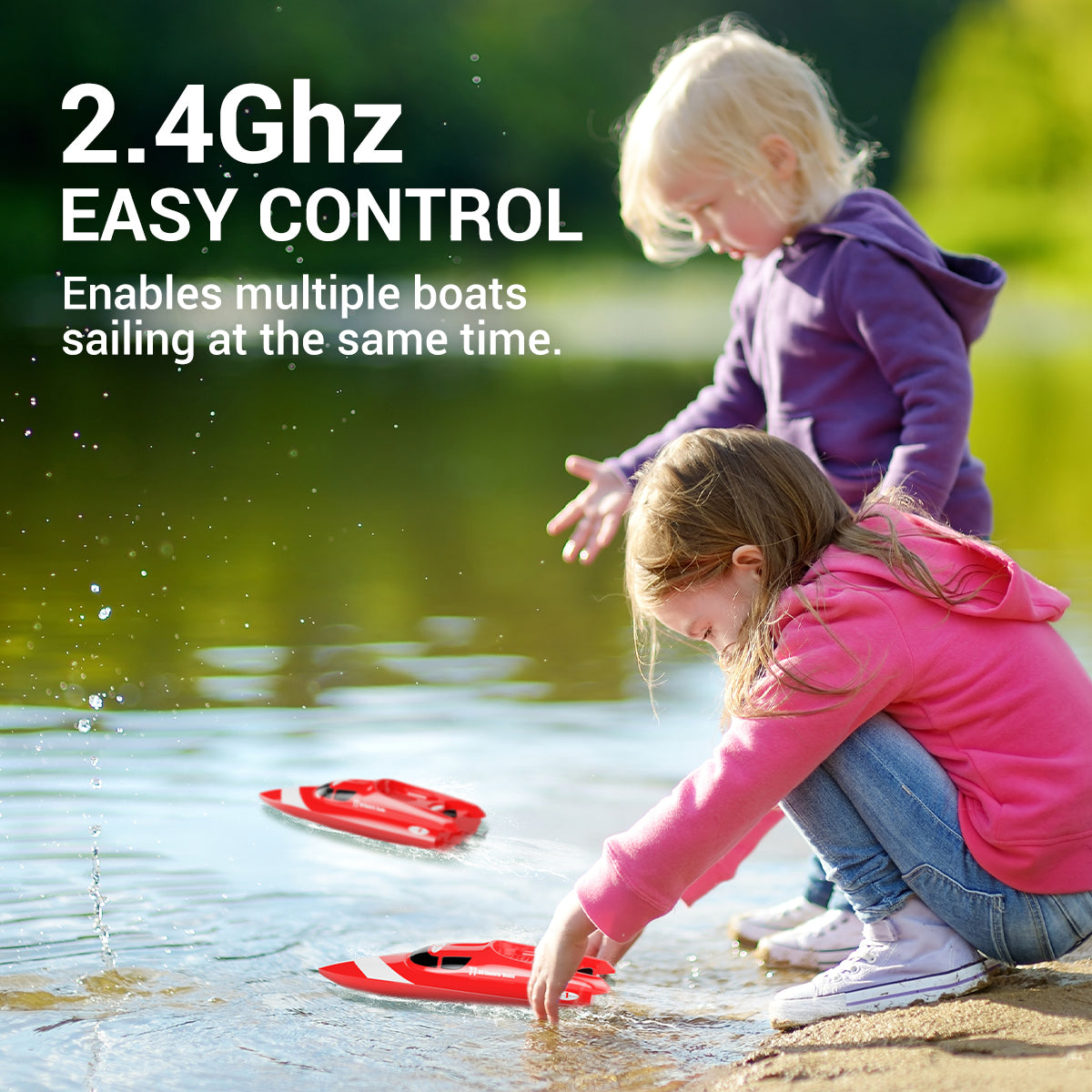 RC Boat Remote Control Boat for Pools and Lakes, 2.4Ghz 12km/h Electric Rc Racing Boat for Kids with 2 Rechargeable Batteries & Low Battery Alarm for Boys Girls Birthday Toy